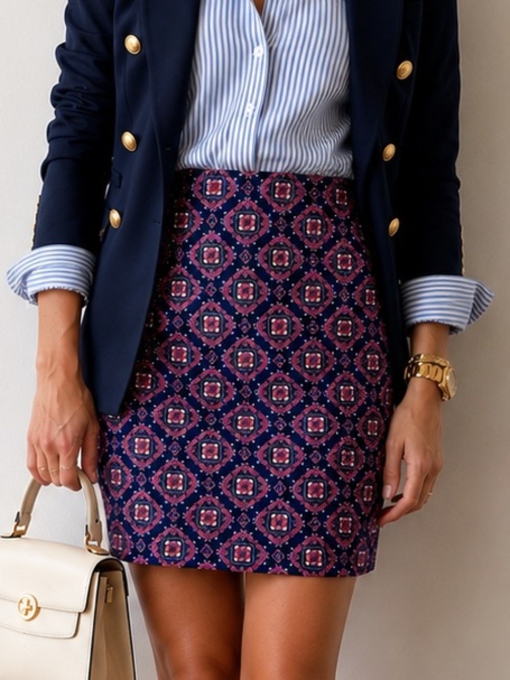 J.Crew Factory Blue & Pink Geometric Medallion Pencil Skirt - Size 10
